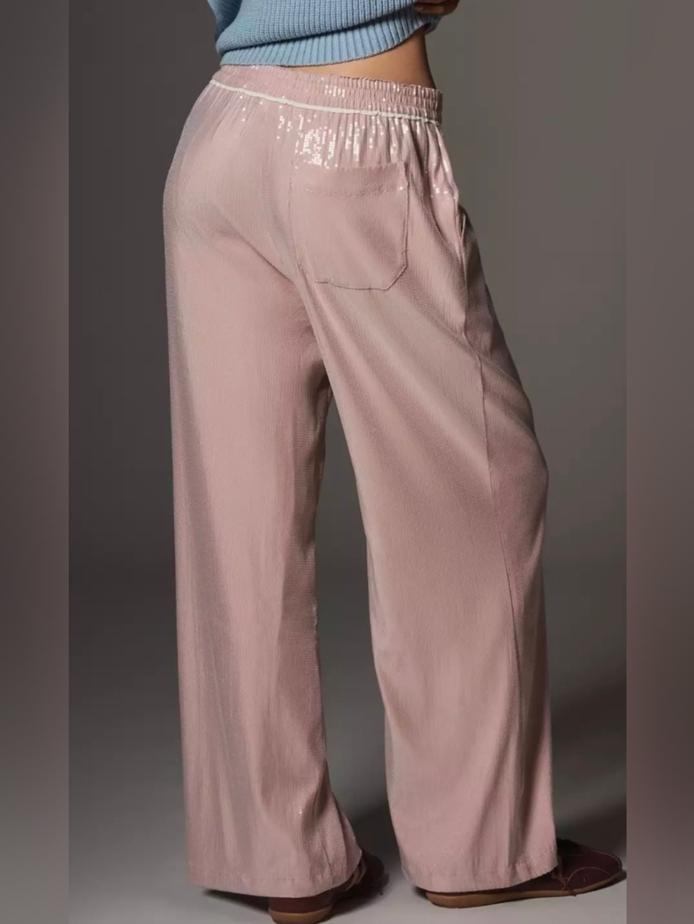 Anthropologie Maeve Sequin Pull On Track Pants Pink And White - Picture 2 of 5